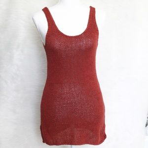 Vince Red Orange Long Knitted Sweater Tank Top